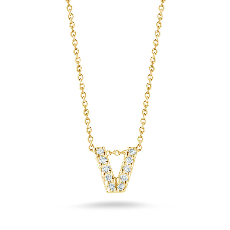 Roberto Coin Tiny Treasures Love Letter Diamond Initial Necklaces in Yellow Gold