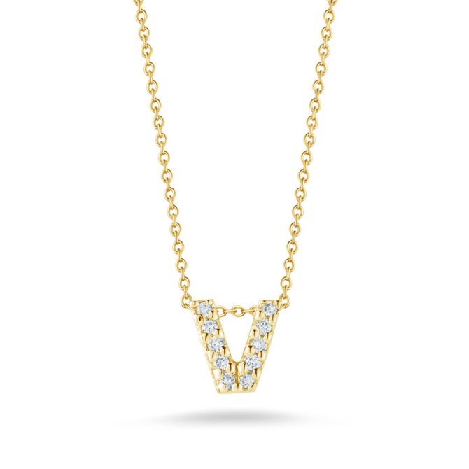 Roberto Coin Tiny Treasures Love Letter Diamond Initial Necklaces in Yellow Gold