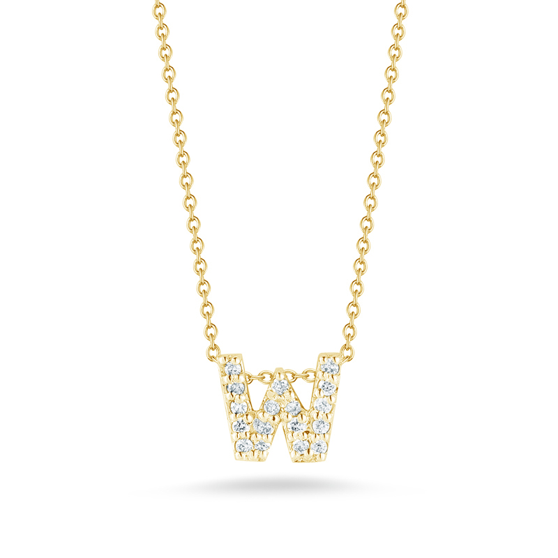 Roberto Coin Tiny Treasures Love Letter Diamond Initial Necklaces in Yellow Gold
