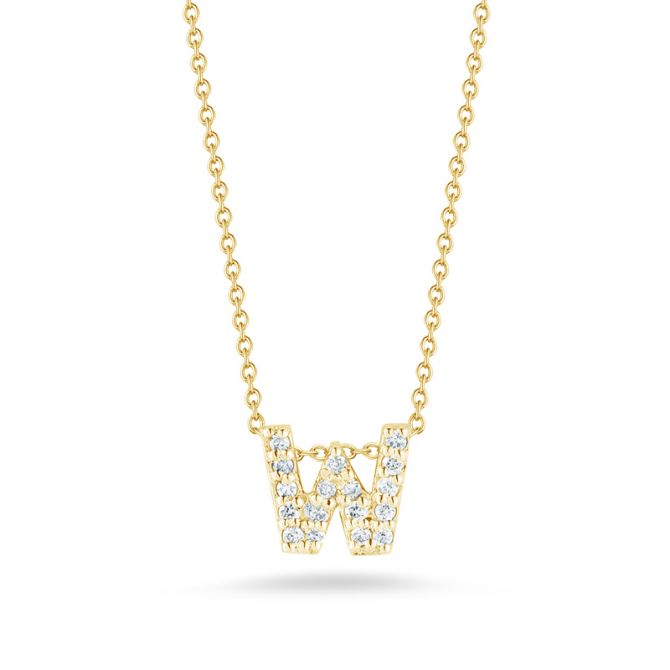 Roberto Coin Tiny Treasures Love Letter Diamond Initial Necklaces in Yellow Gold