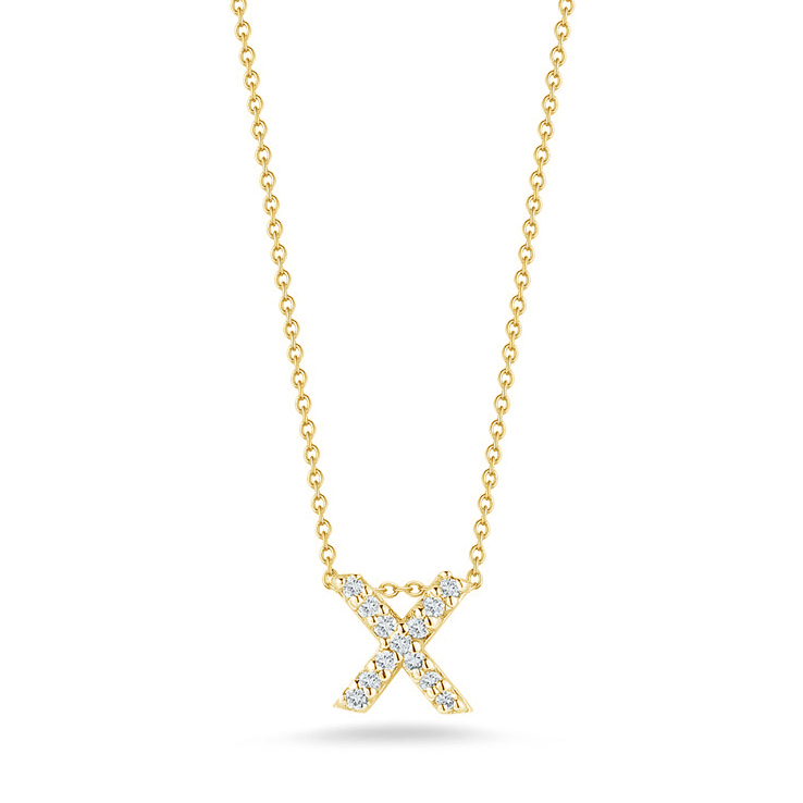 Roberto Coin Tiny Treasures Love Letter Diamond Initial Necklaces in Yellow Gold