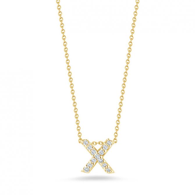 Roberto Coin Tiny Treasures Love Letter Diamond Initial Necklaces in Yellow Gold