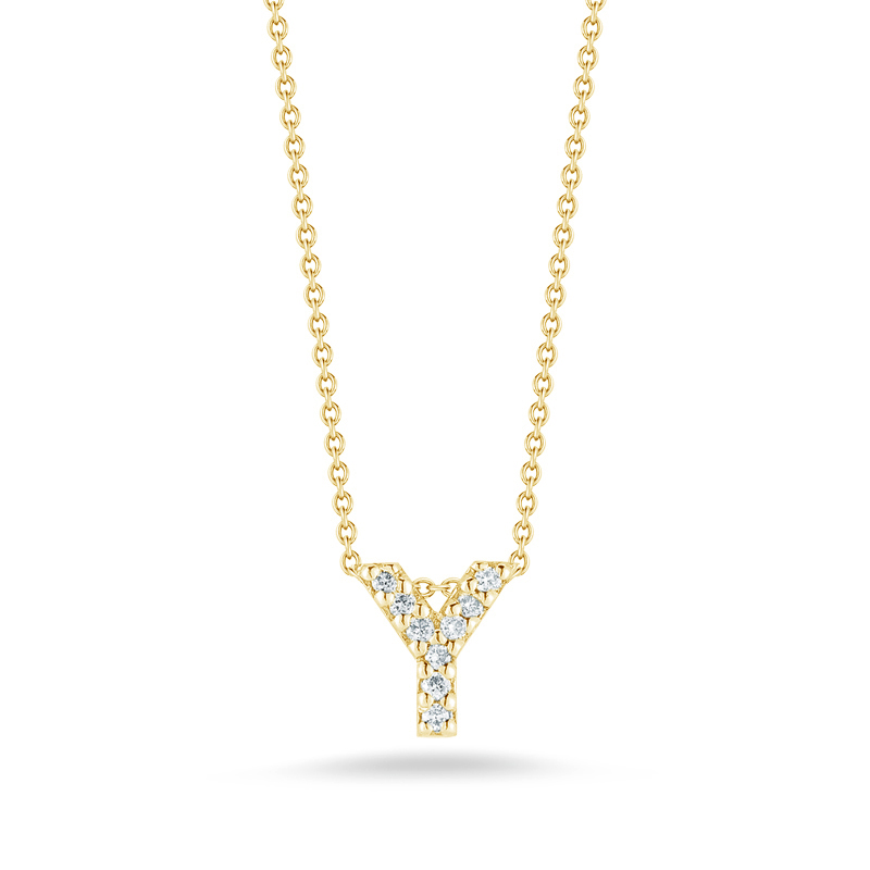 Roberto Coin Tiny Treasures Love Letter Diamond Initial Necklaces in Yellow Gold