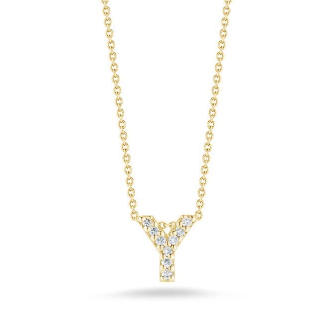 Roberto Coin Tiny Treasures Love Letter Diamond Initial Necklaces in Yellow Gold