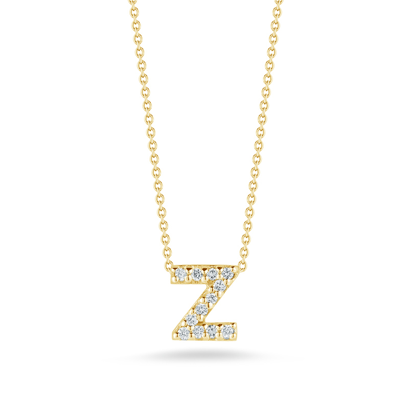 Roberto Coin Tiny Treasures Love Letter Diamond Initial Necklaces in Yellow Gold