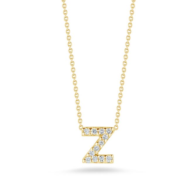 Roberto Coin Tiny Treasures Love Letter Diamond Initial Necklaces in Yellow Gold