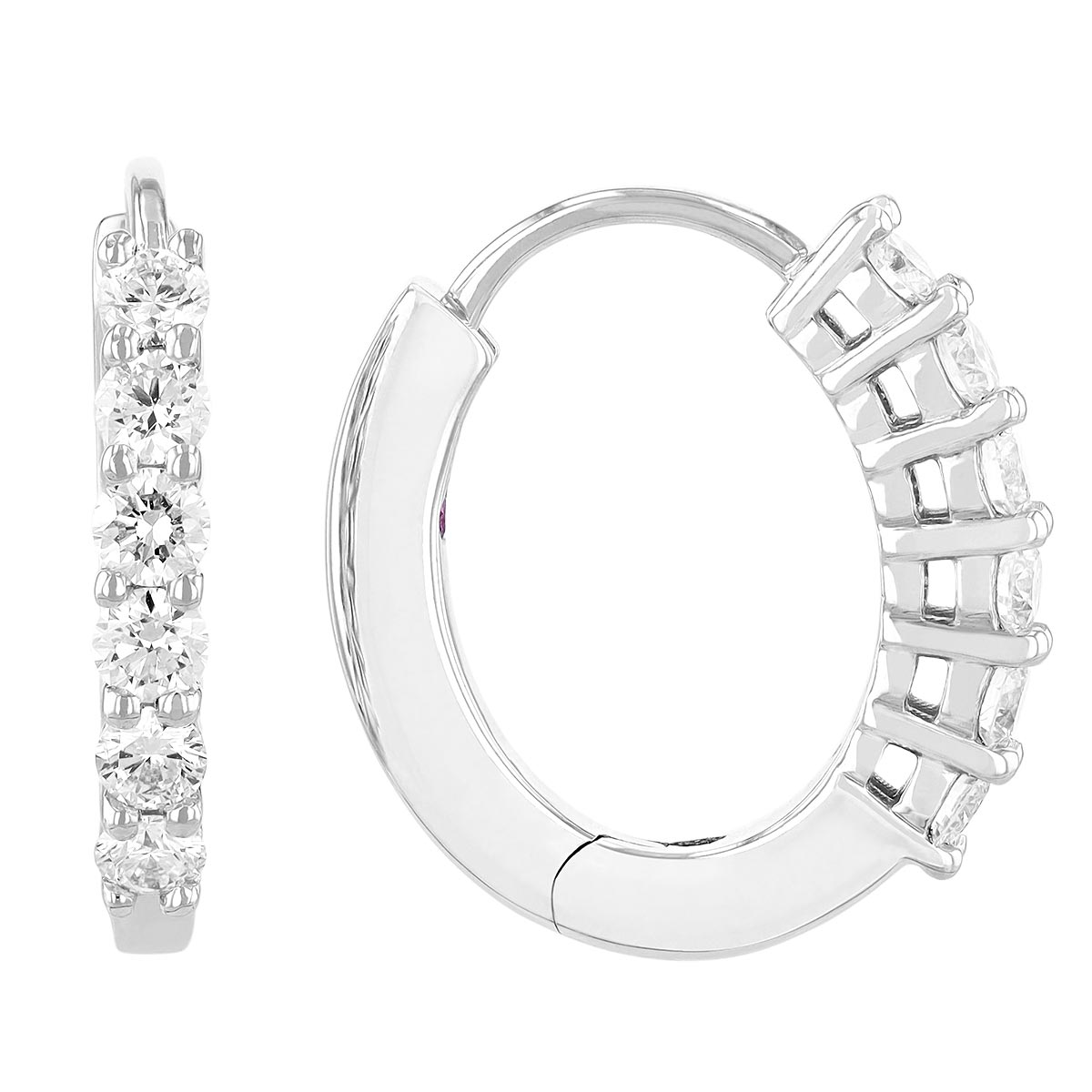 Roberto Coin Perfect Diamond Hoops White Gold Oval Huggie Earrings, 14 mm, 0.70 cttw