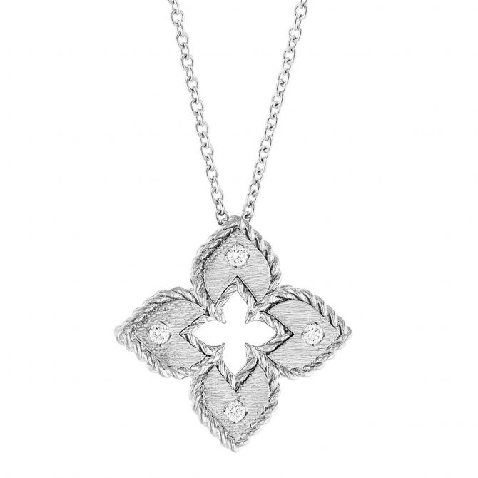 Roberto Coin Venetian Princess Flower Petite 18K Gold Pendant with Diamonds, 18"