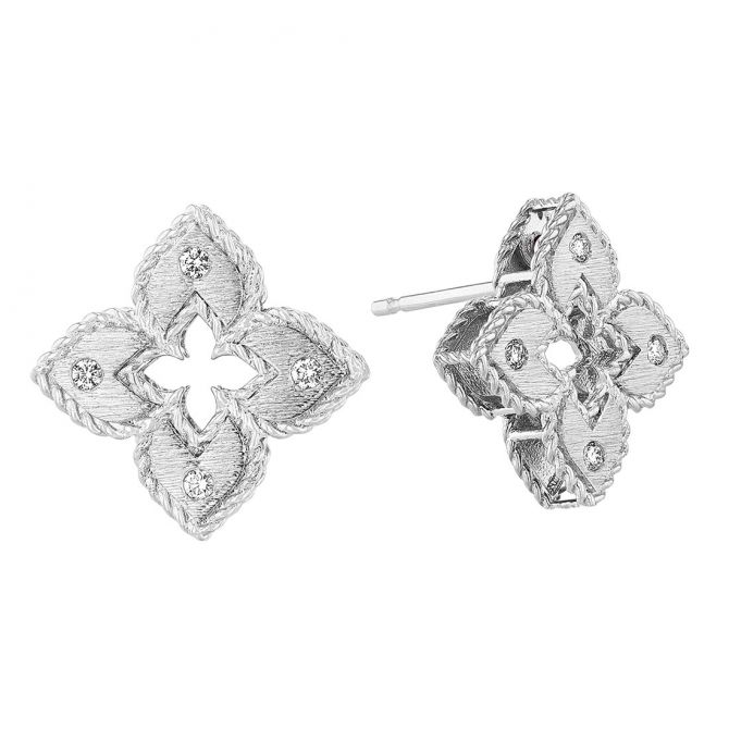 Roberto Coin Venetian Princess Petite Satin 18K Gold Earrings with Diamonds