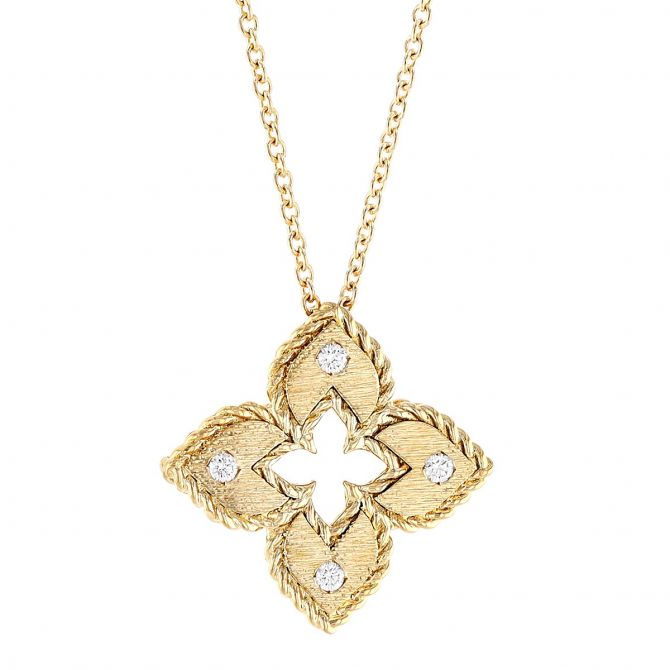 Roberto Coin Venetian Princess Flower Petite 18K Gold Pendant with Diamonds, 18"