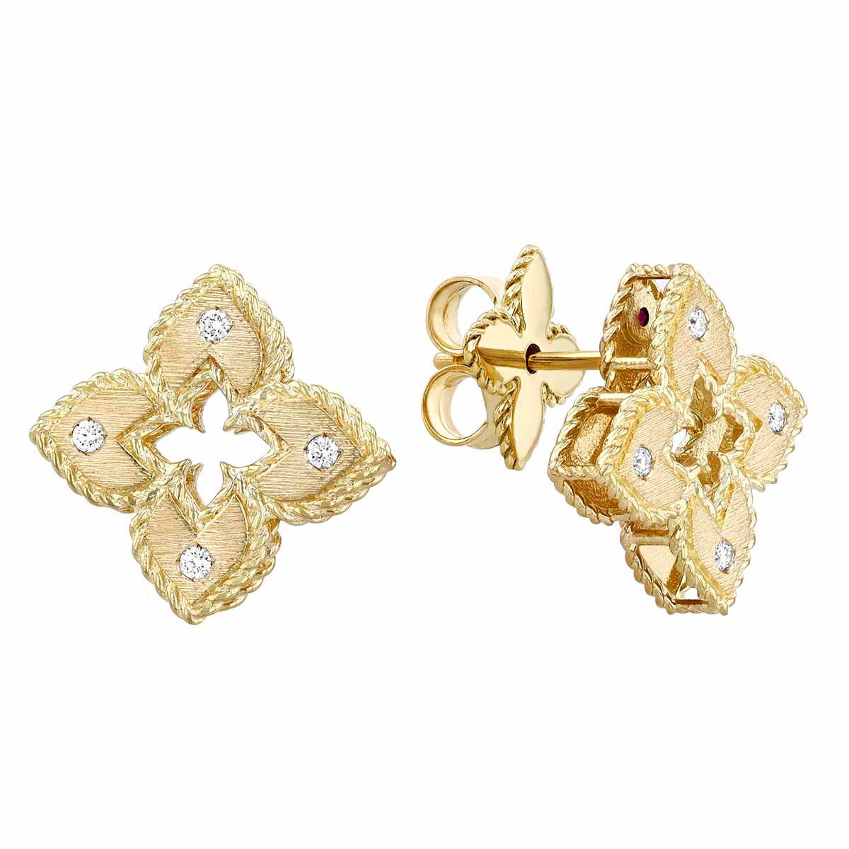 Roberto Coin Venetian Princess Petite Satin 18K Gold Earrings with Diamonds