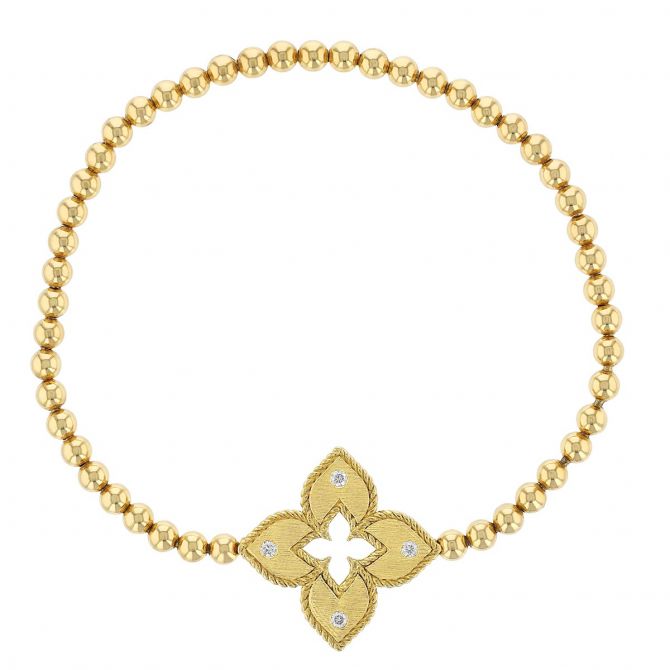 Roberto Coin Venetian Princess Beaded Stretch Bracelet with Diamond Accents in Yellow Gold