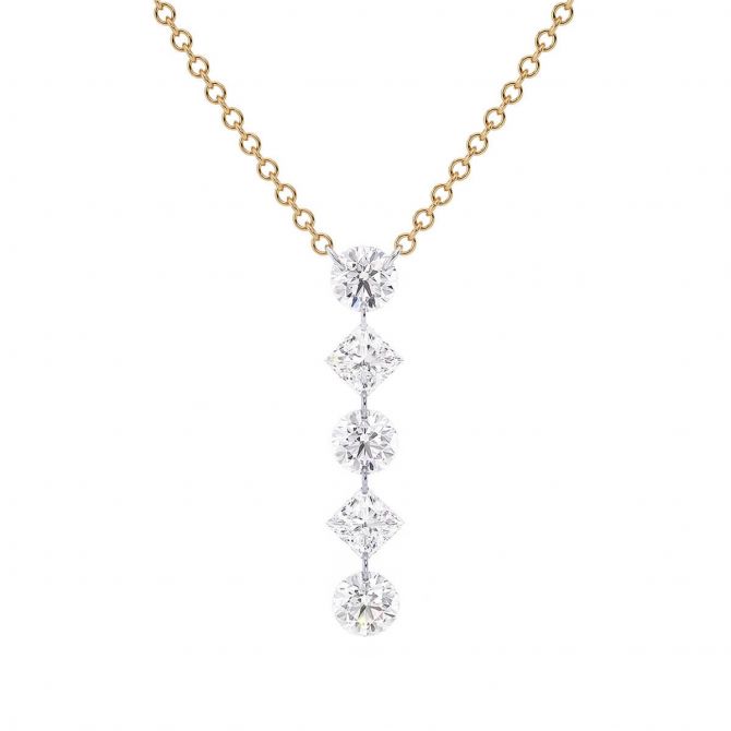 Aresa Mixed Shape Diamond Vertical Quintet Pendant in Yellow Gold, 18"