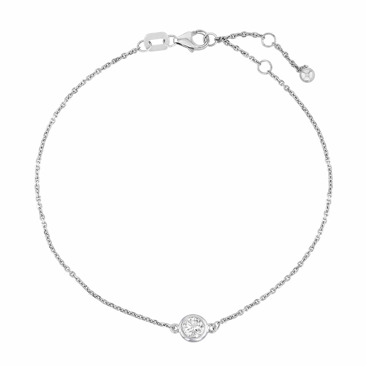 Diamond Bezel Set Single Station Bracelet in White Gold, .20 ct, 7.5