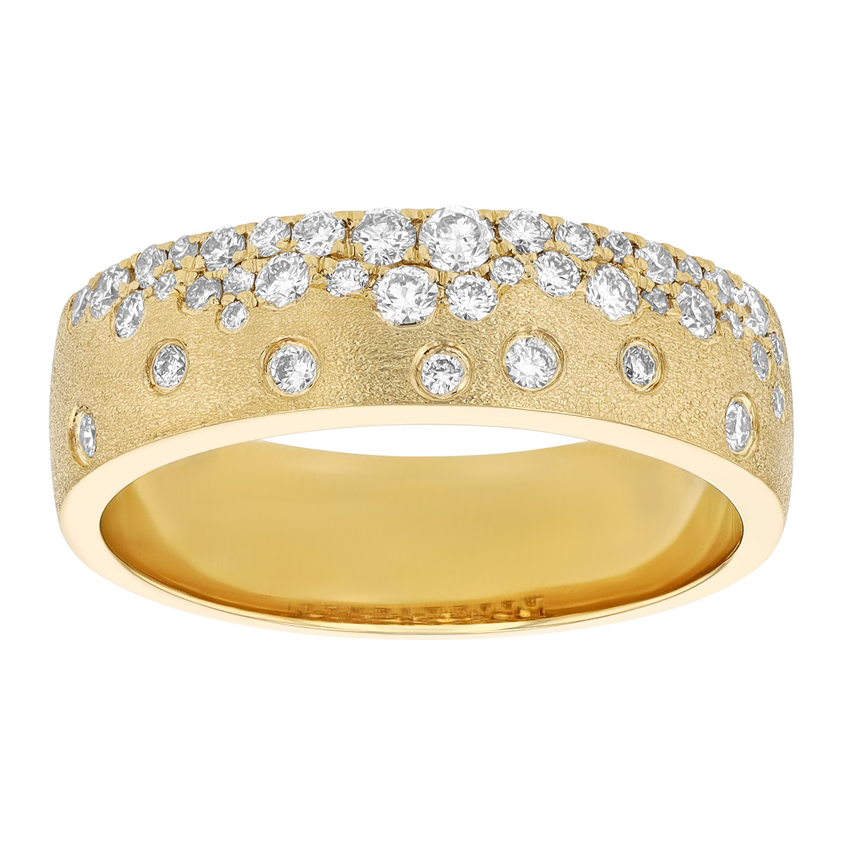 Diamond Flush Set Scatter Ring in Satin Yellow Gold