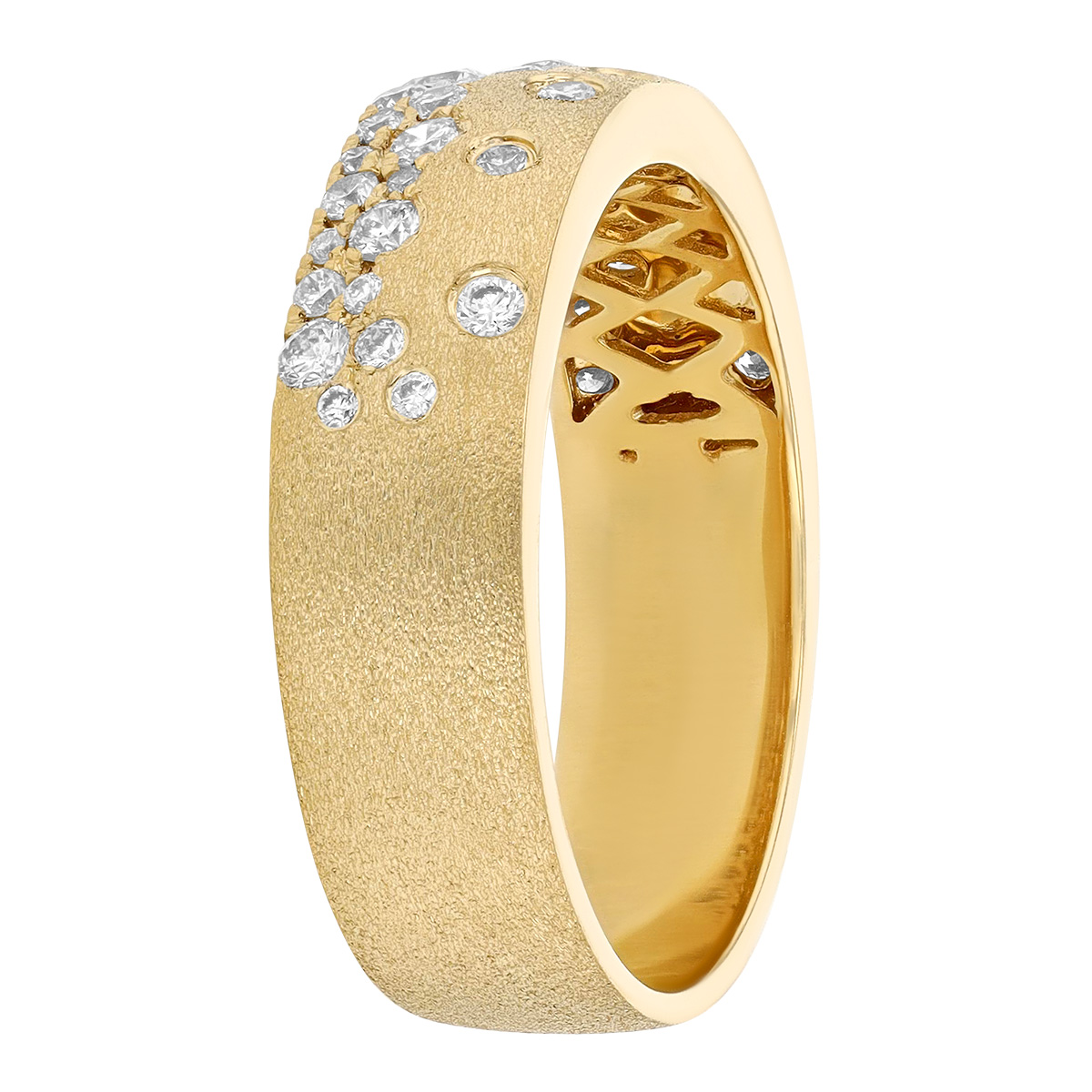 Diamond Flush Set Scatter Ring in Satin Yellow Gold