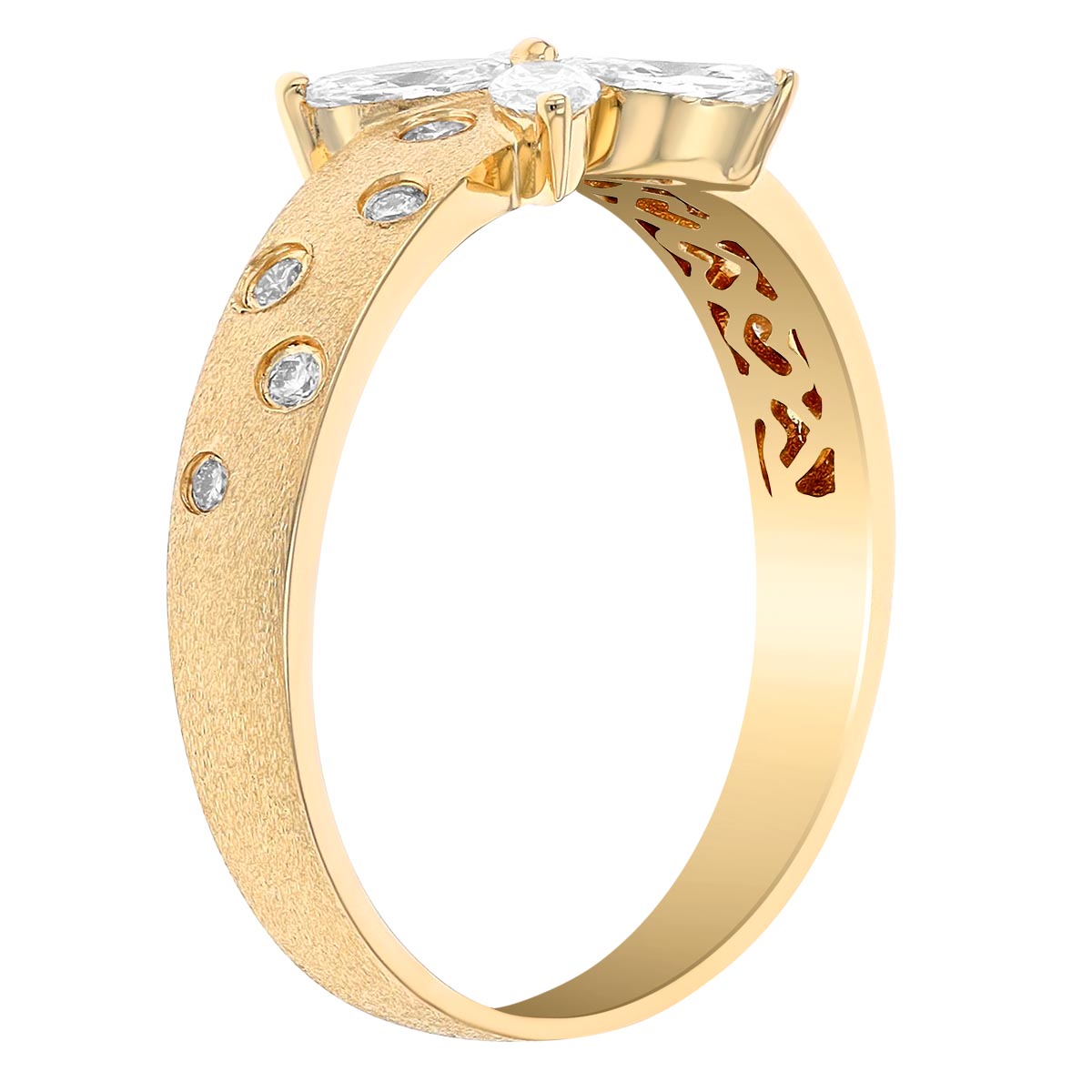 Marquise Diamond Flower & Flush Set Diamond Ring in Yellow Gold