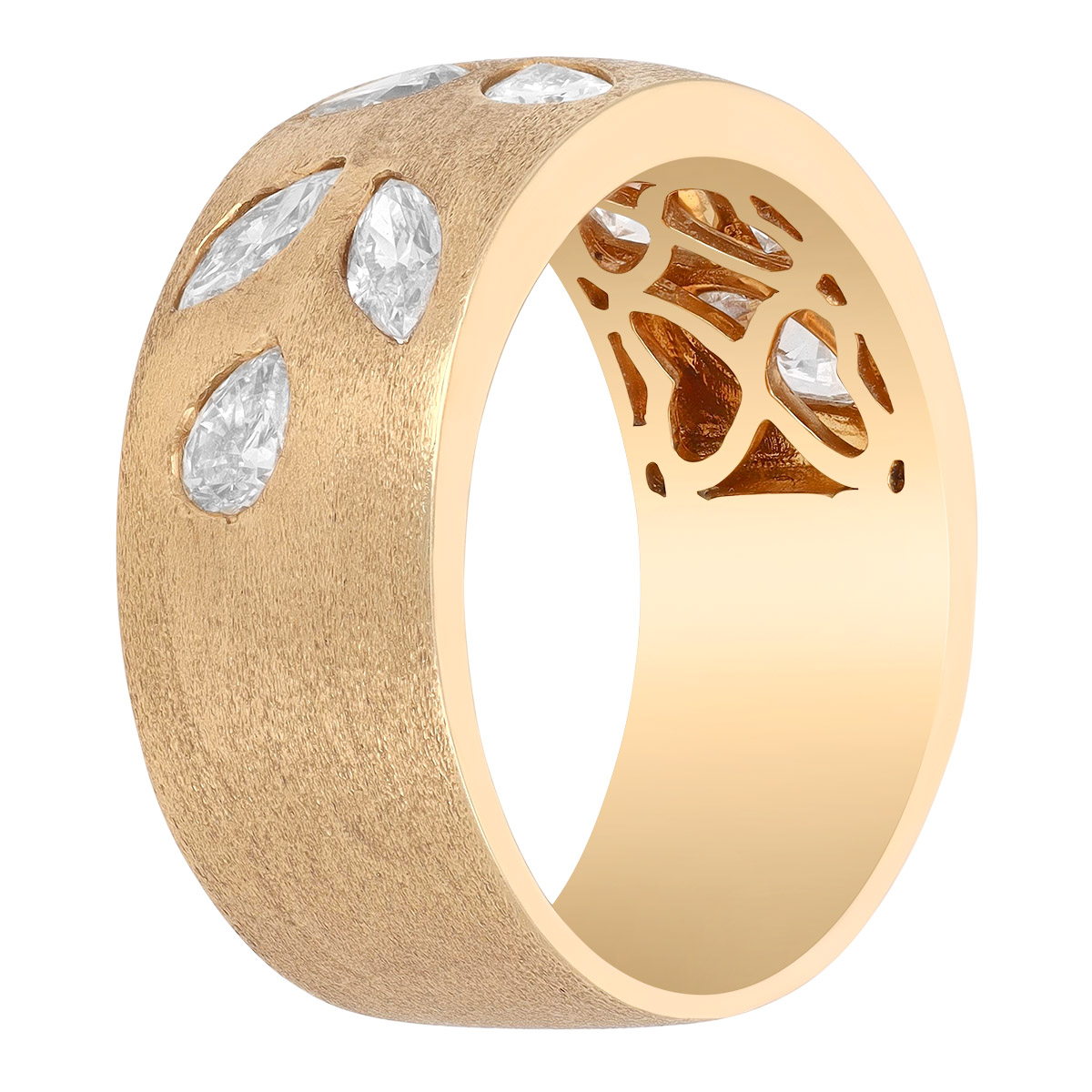 Flush Set Multi-Shape Diamond Wide Band Ring in Yellow Gold