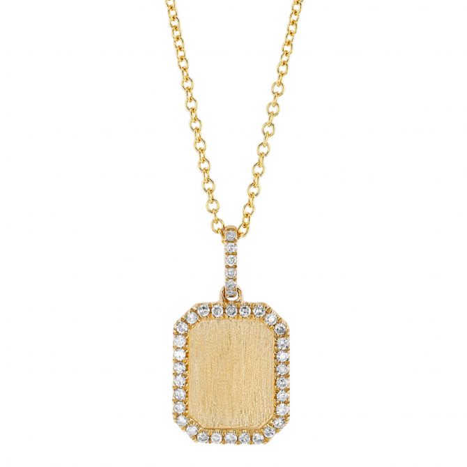 Diamond Outline Rectangle Tag Pendant in Yellow Gold, 18"