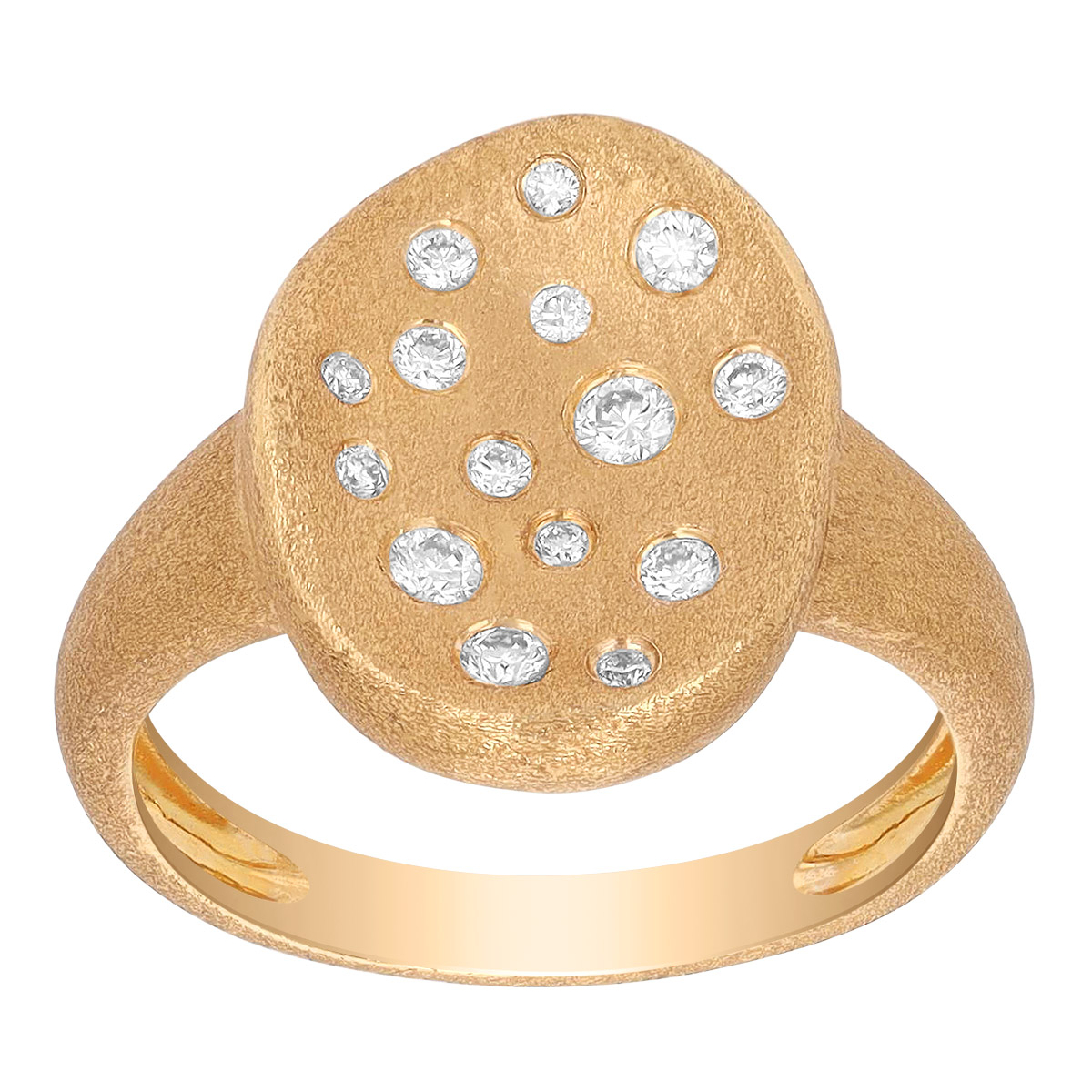 Flush Set Diamond Oval Ring in Yellow Gold