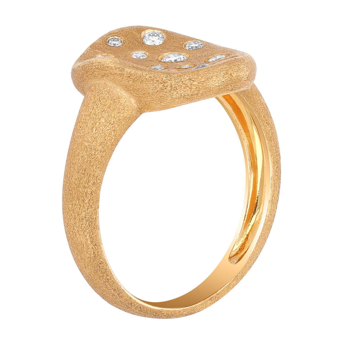 Flush Set Diamond Oval Ring in Yellow Gold
