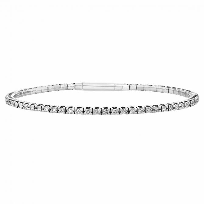 Diamond Tennis Slim Bangle Bracelet in White Gold