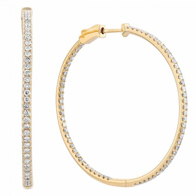 Diamond Inside Out Hoop Earrings in Yellow Gold, 1.49 cttw