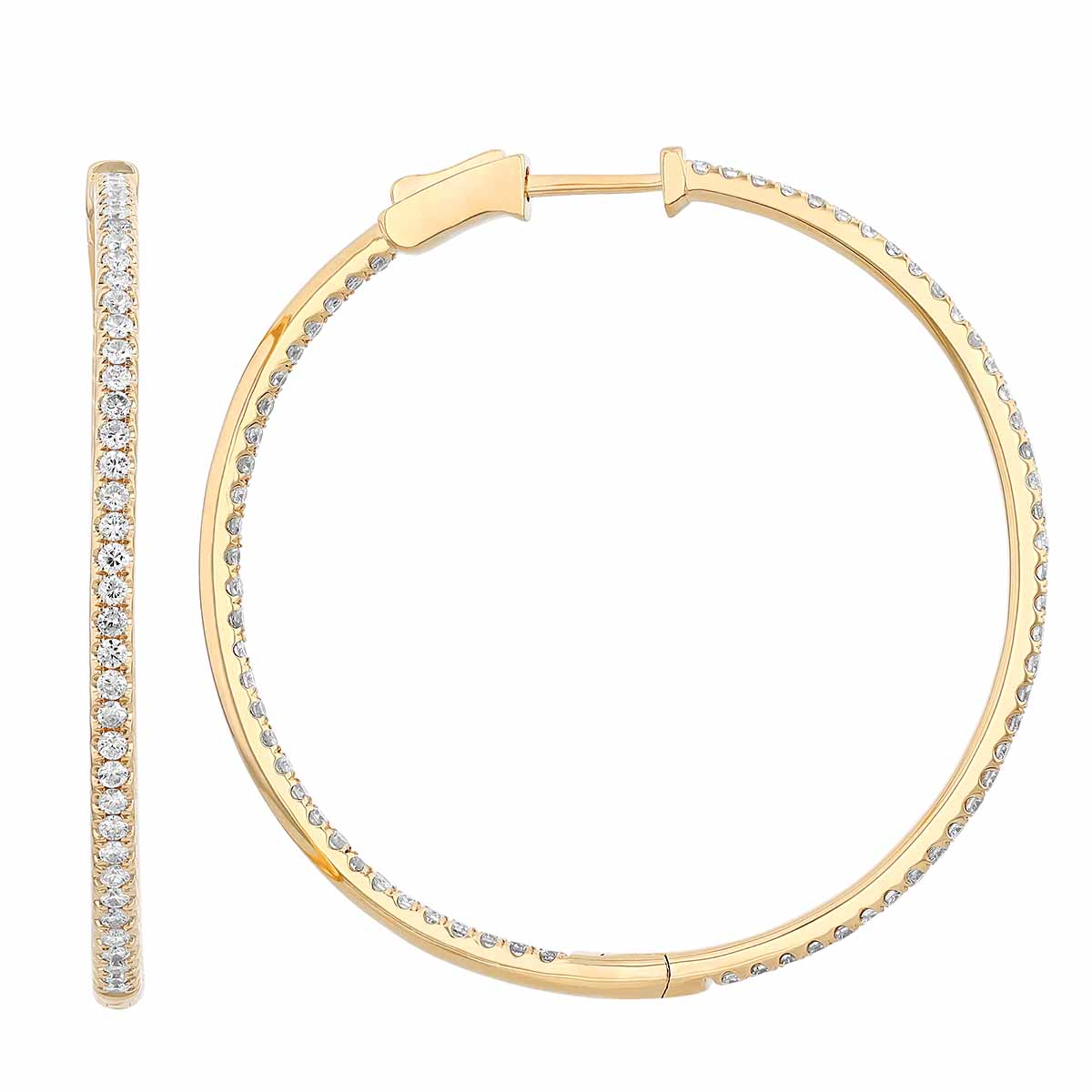 Diamond Inside Out Hoop Earrings in Yellow Gold, 1.49 cttw