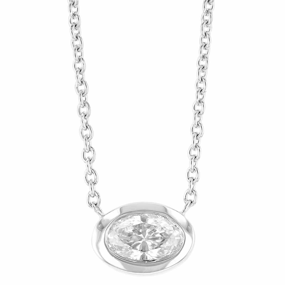 Roberto Coin Oval Diamond Bezel Set Solitaire Necklace in White Gold, .20 ct, 18