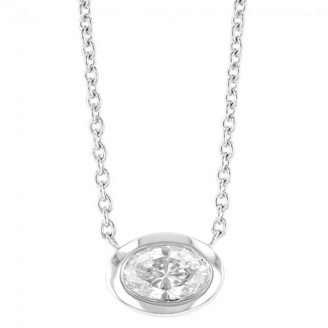 Roberto Coin Oval Diamond Bezel Set Solitaire Necklace in White Gold, .20 ct, 18"