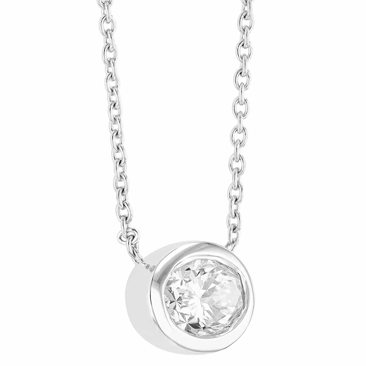 Roberto Coin Oval Diamond Bezel Set Solitaire Necklace in White Gold, .40 ct, 18