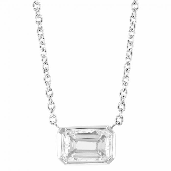 Rectangular Emerald-Cut Horizontal Solitaire Pendant Necklace