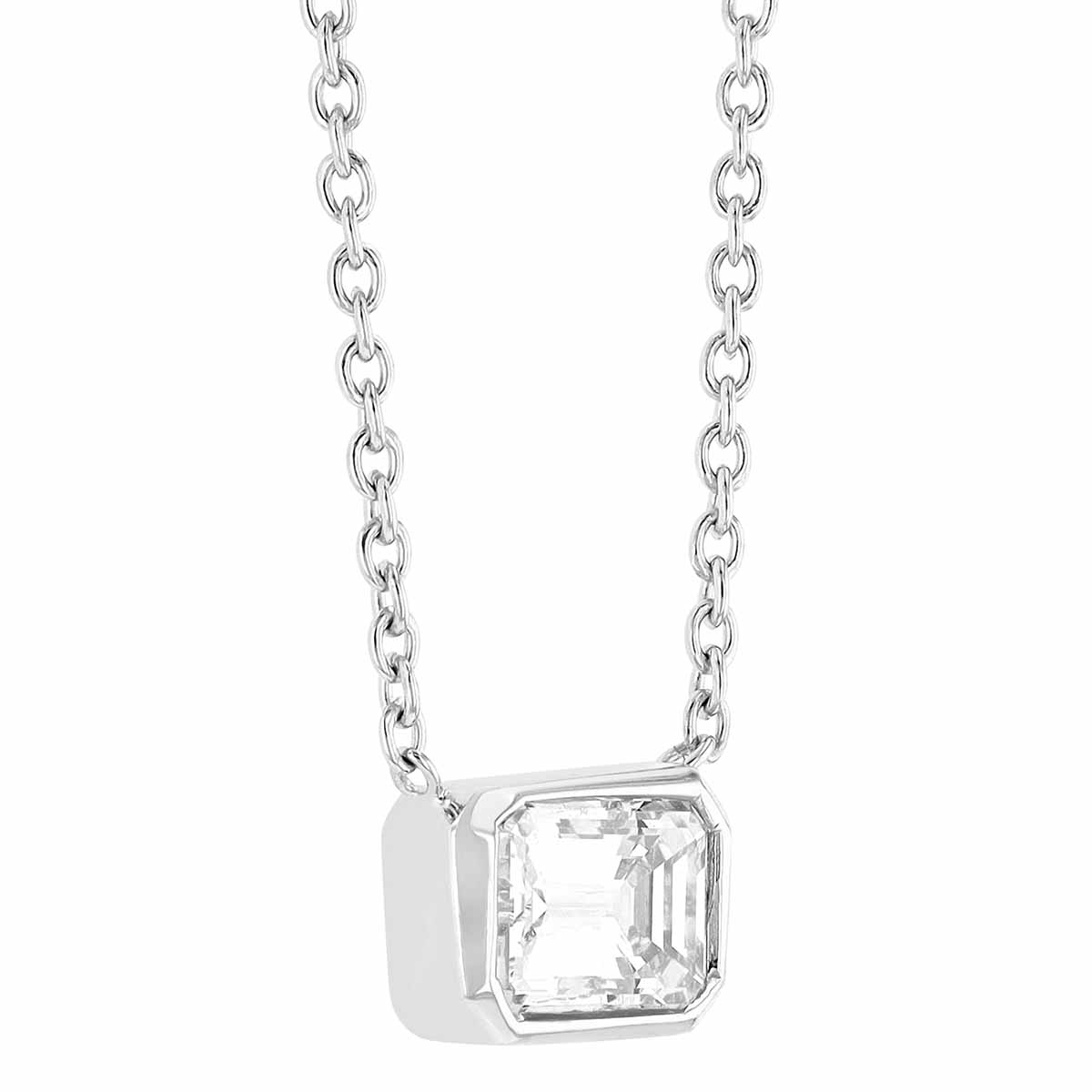 Roberto Coin Emerald Cut Diamond Bezel Set Solitaire Necklace in White Gold, .36 ct, 18