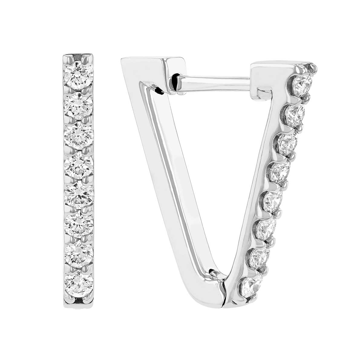 Diamond Triangle Shaped Hoop Earrings in White Gold, 0.30 aptw