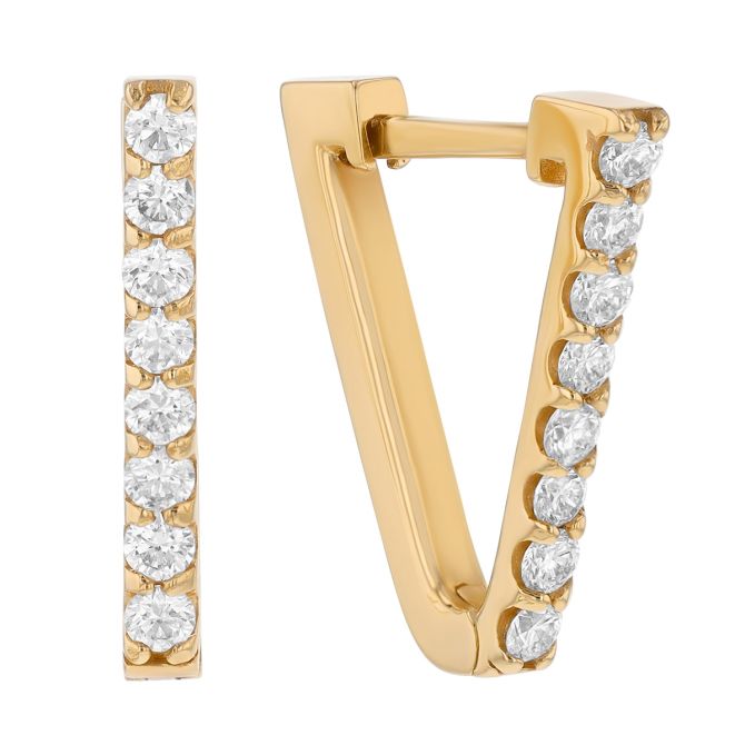 Diamond V-Hoop Earrings in Yellow Gold
