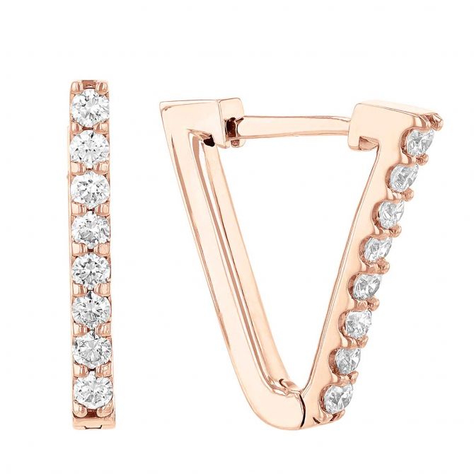 Diamond Triangle Shaped Hoop Earrings in Rose Gold, 0.30 aptw