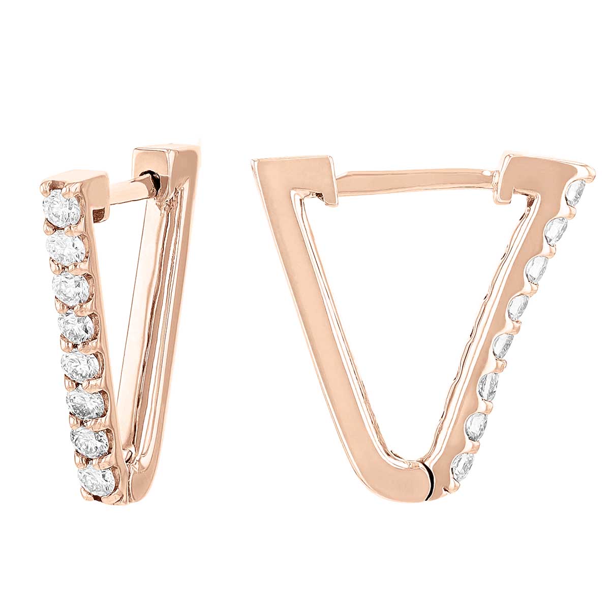 Diamond Triangle Shaped Hoop Earrings in Rose Gold, 0.30 aptw