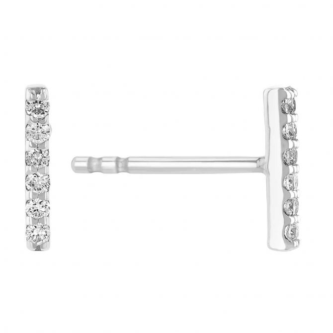 Diamond Dainty Bar Stud Earrings in White Gold