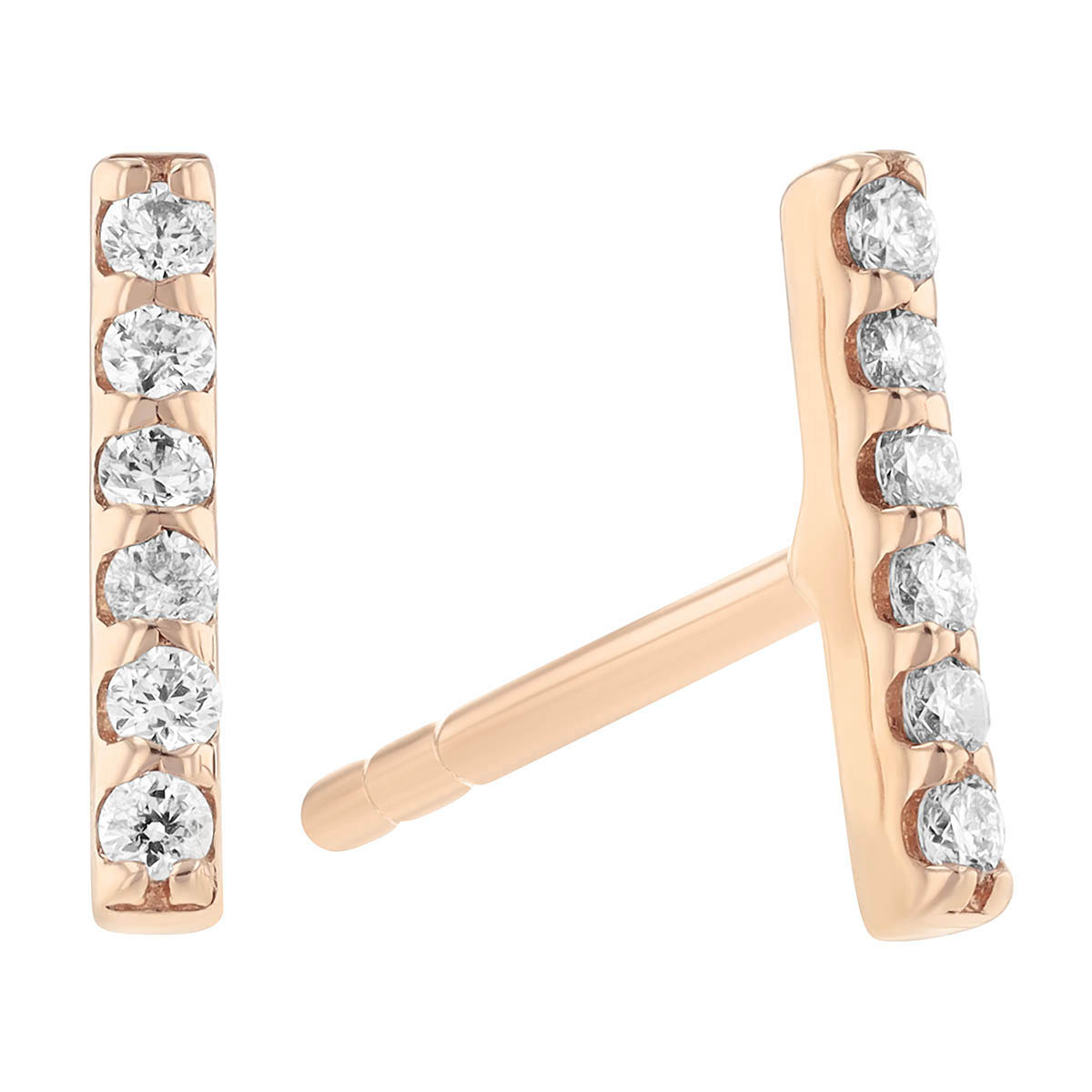 Dainty Diamond Bar Stud Earrings in Rose Gold