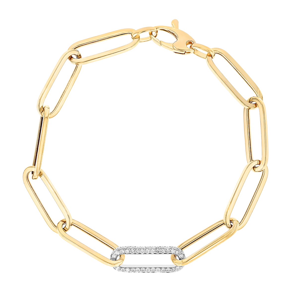 Diamond Link Paperclip Chain Bracelet in Yellow Gold Borsheims