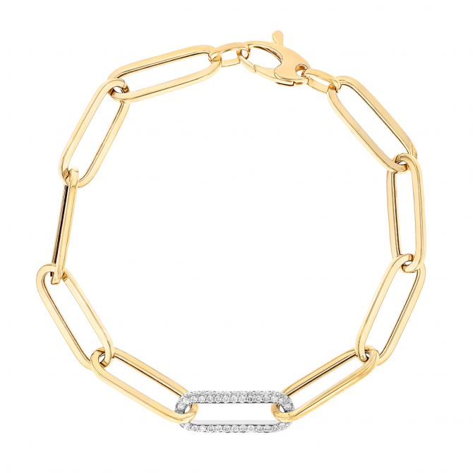 Diamond Link Paperclip Chain Bracelet in Yellow Gold