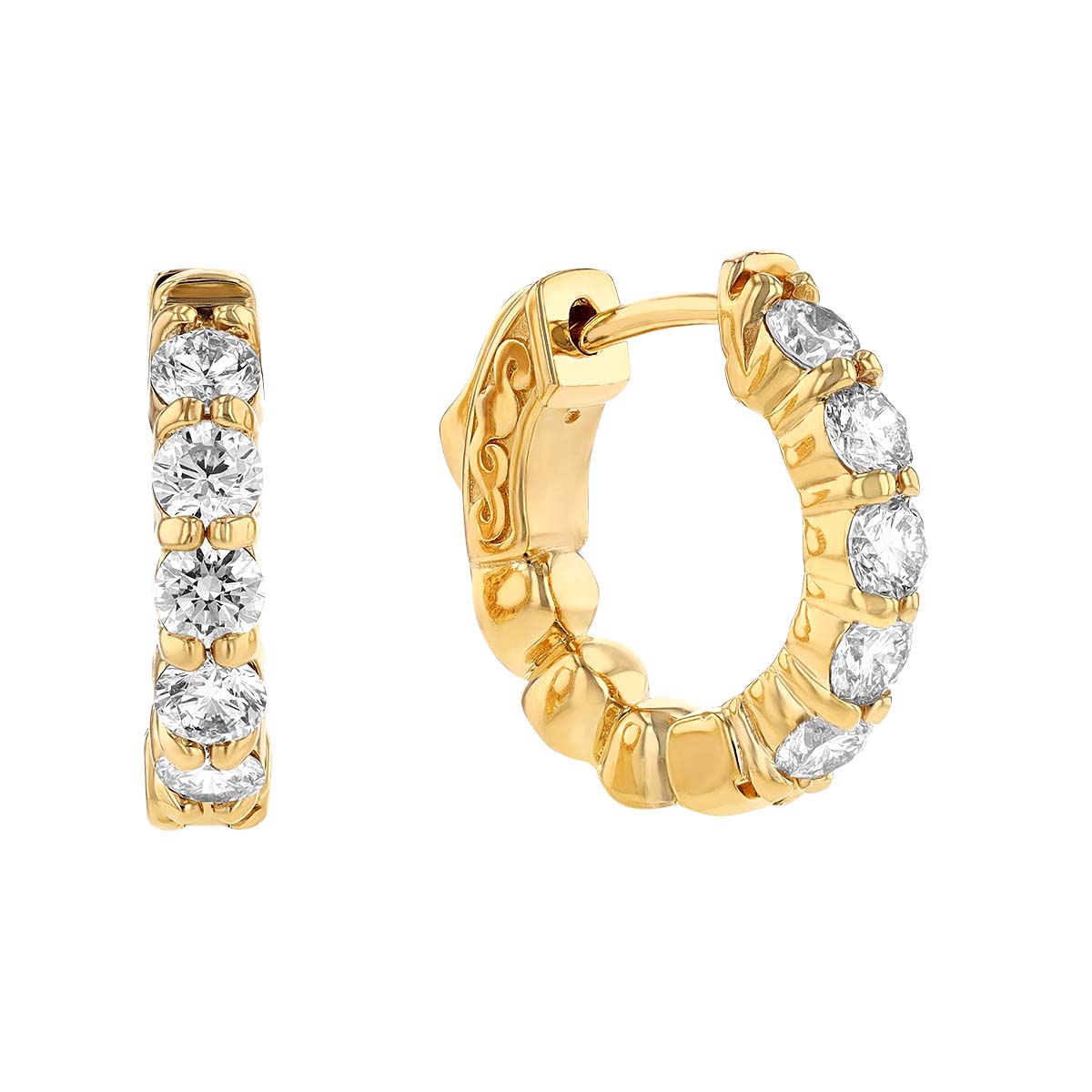 Diamond Huggie Hoop Earrings in Yellow Gold, 0.95 aptw