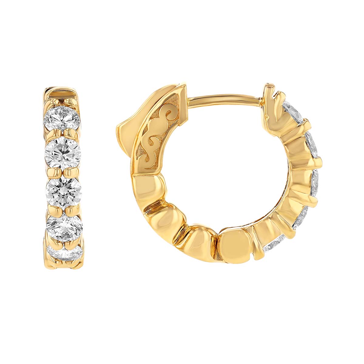 Diamond Huggie Hoop Earrings in Yellow Gold, 0.95 aptw
