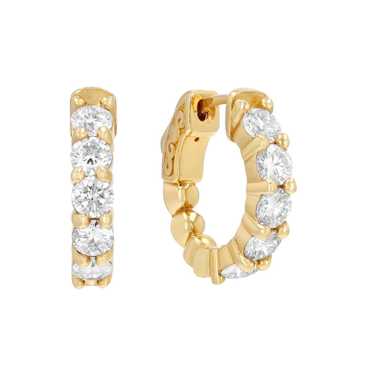 Round Diamond Hoop Earrings in Yellow Gold, 1.51 cttw