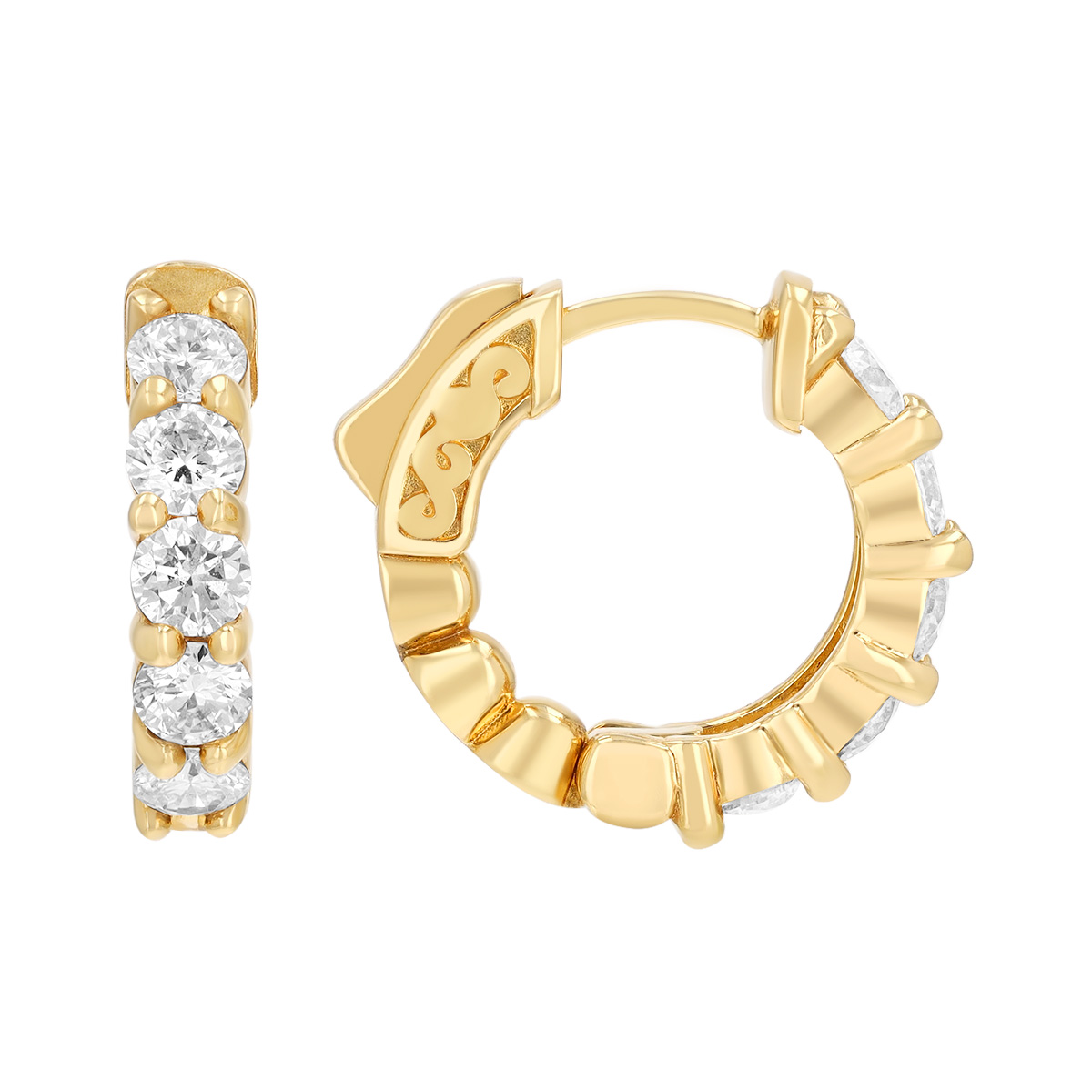 Round Diamond Hoop Earrings in Yellow Gold, 1.51 cttw