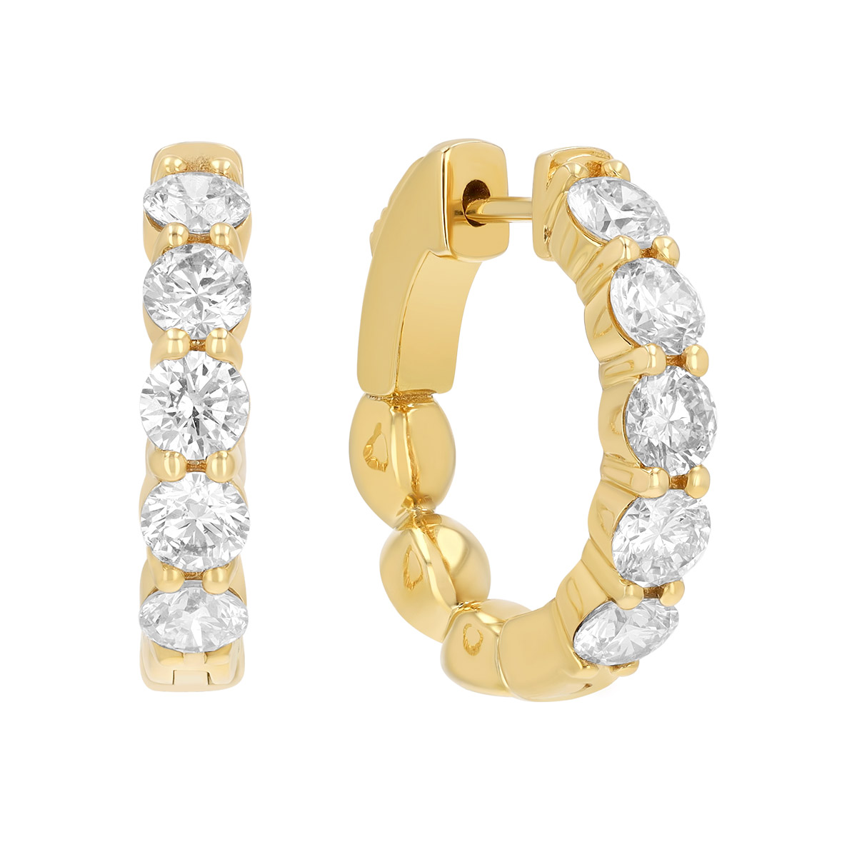 Round Diamond Hoop Earrings in Yellow Gold, 2.03 cttw