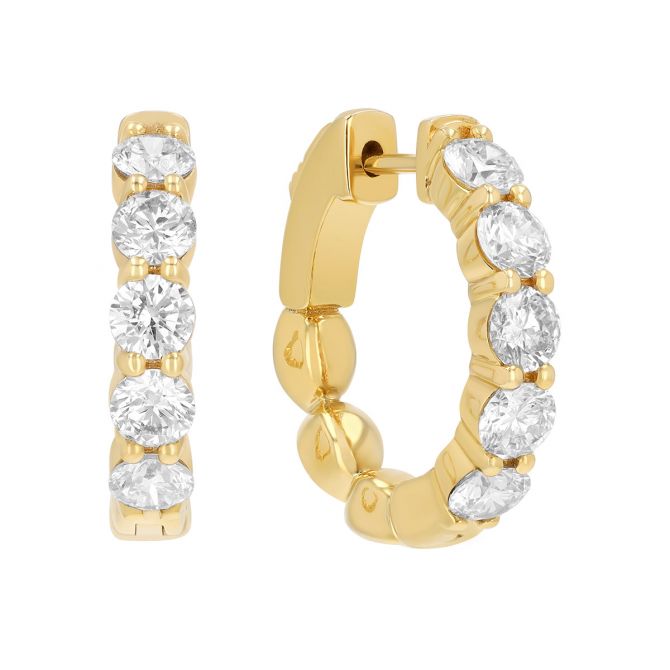 Round Diamond Hoop Earrings in Yellow Gold, 2.03 cttw