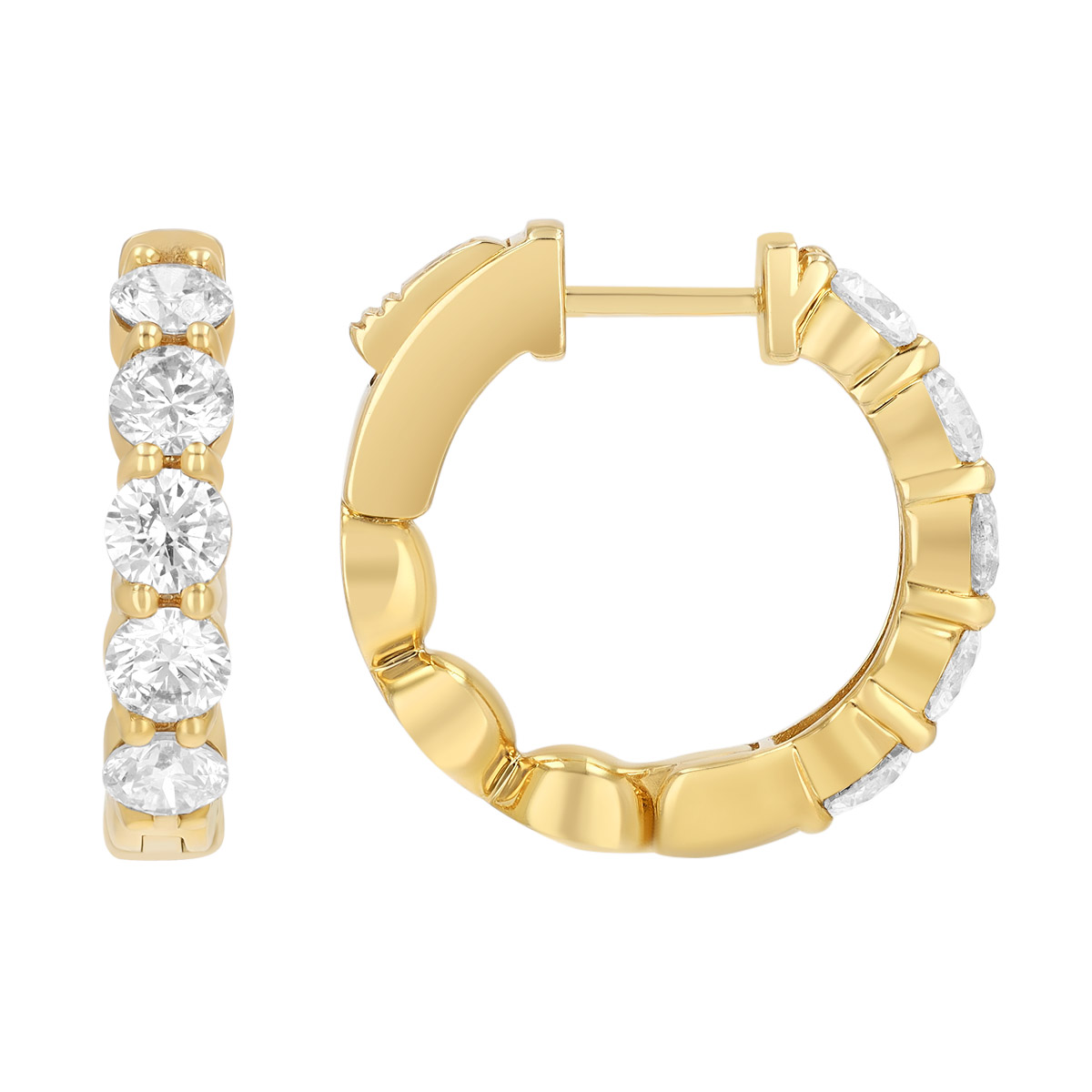 Round Diamond Hoop Earrings in Yellow Gold, 2.03 cttw