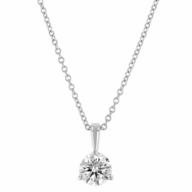 Round Diamond Solitaire Pendant in White Gold, 18", 0.70 aptw
