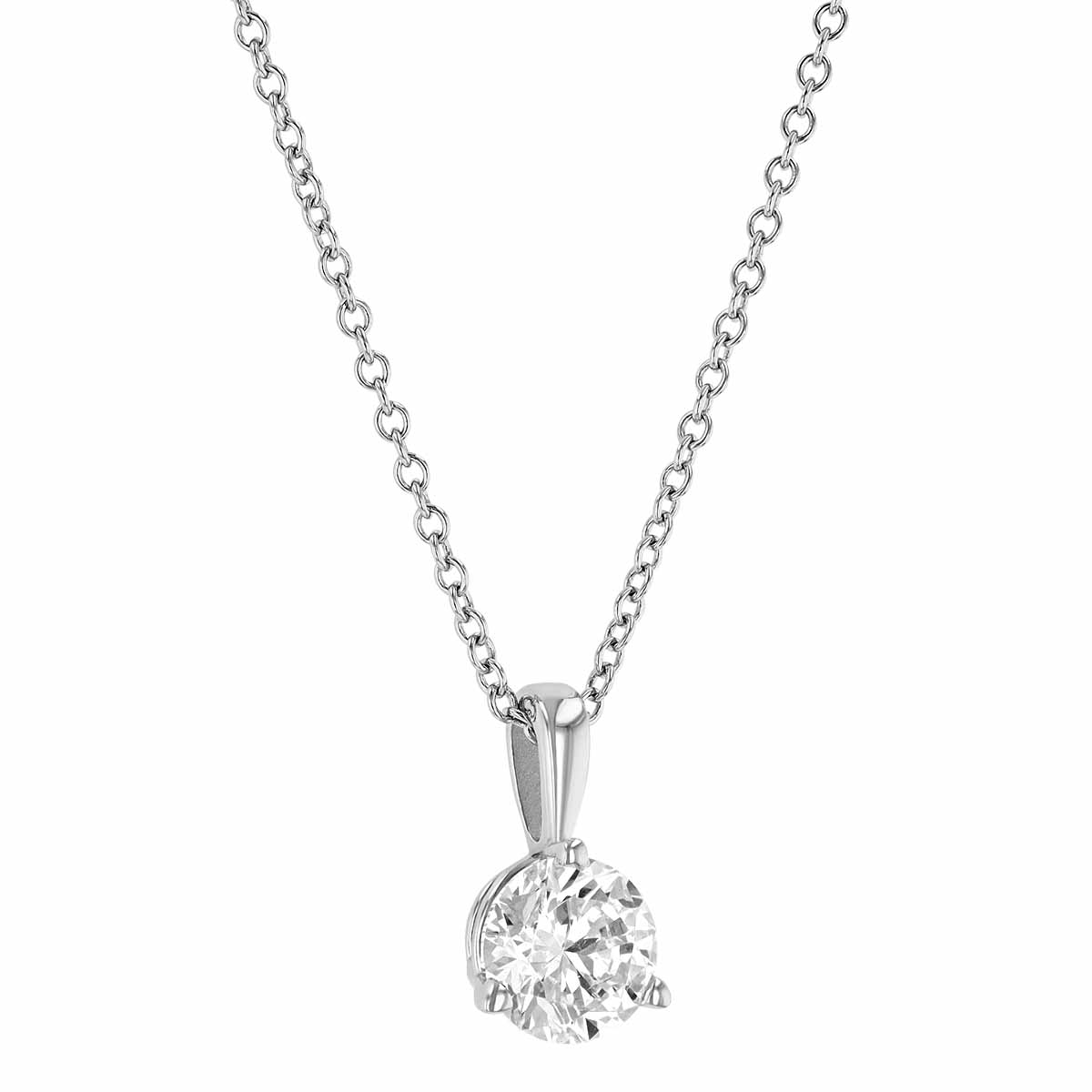 Round Diamond Solitaire Pendant in White Gold, 18